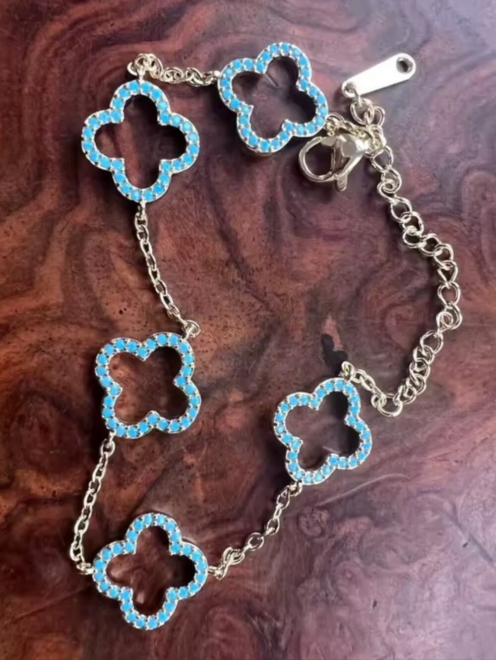 Gold-Tone Blue Clover Link Bracelet